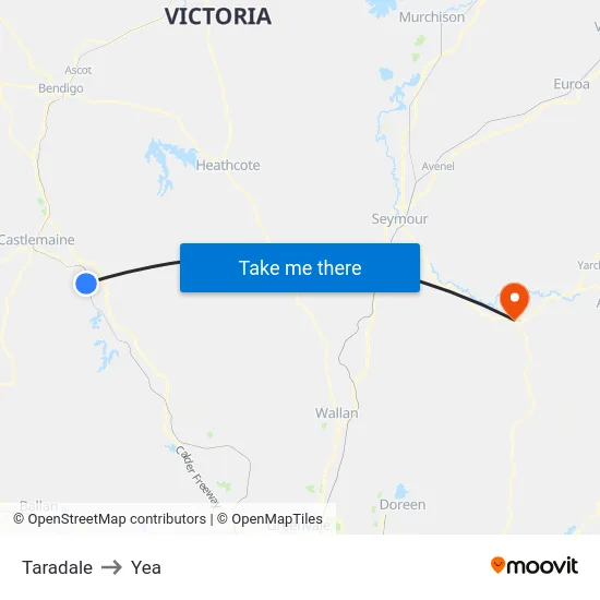 Taradale to Yea map