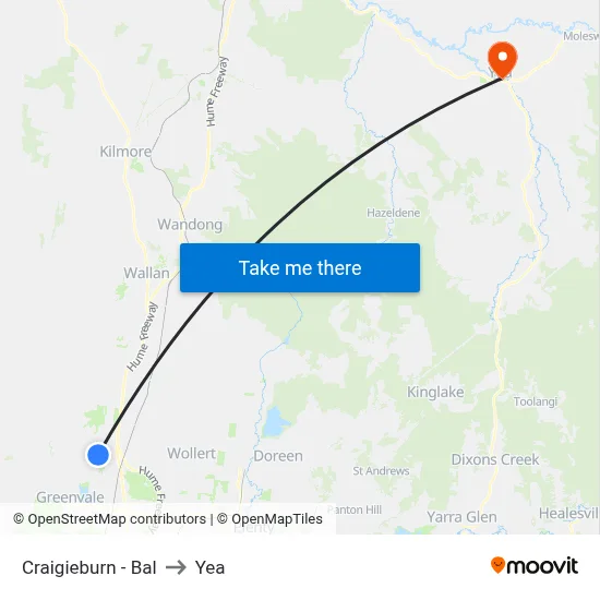 Craigieburn - Bal to Yea map