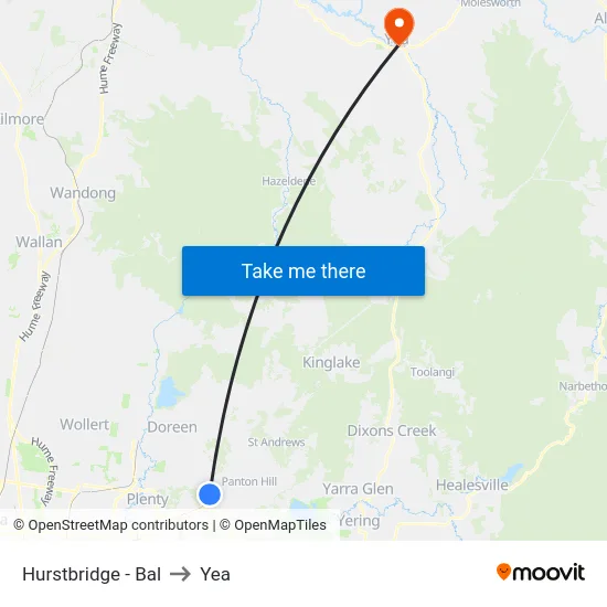 Hurstbridge - Bal to Yea map