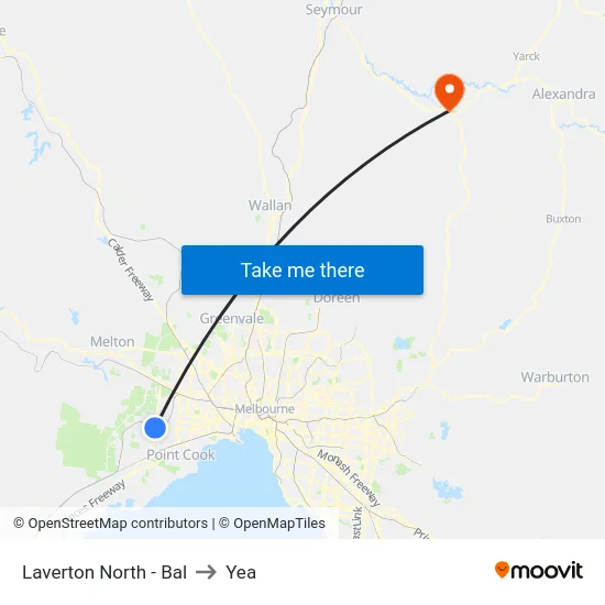 Laverton North - Bal to Yea map