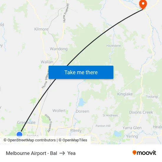 Melbourne Airport - Bal to Yea map