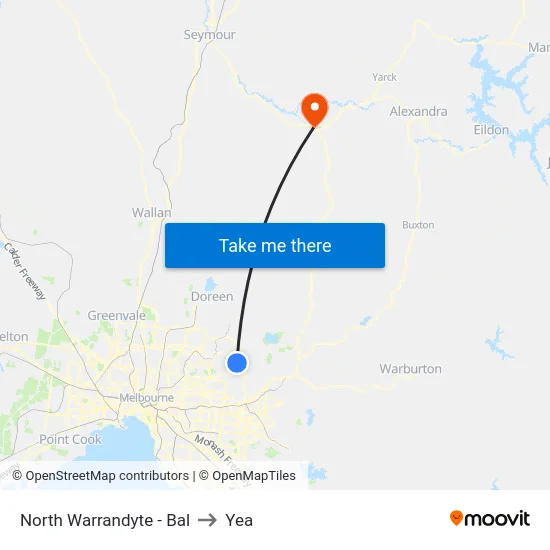 North Warrandyte - Bal to Yea map