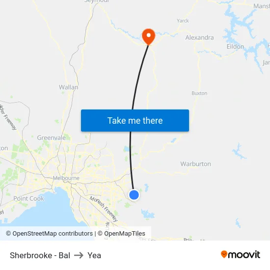 Sherbrooke - Bal to Yea map