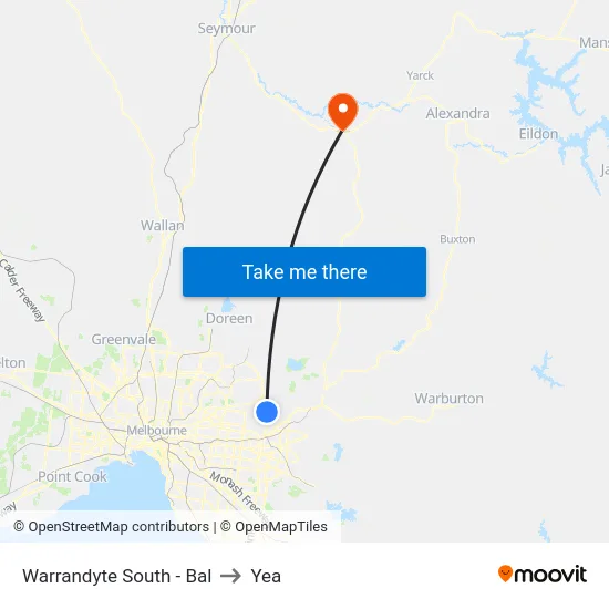 Warrandyte South - Bal to Yea map