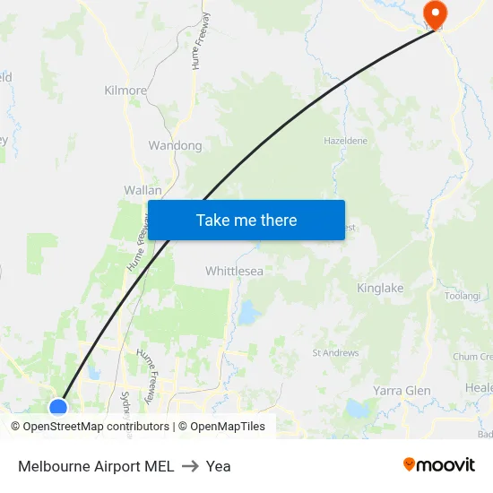 Melbourne Airport MEL to Yea map