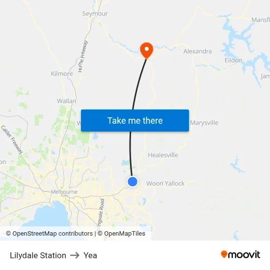Lilydale Station to Yea map