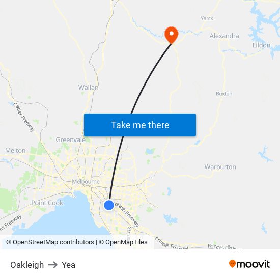 Oakleigh to Yea map