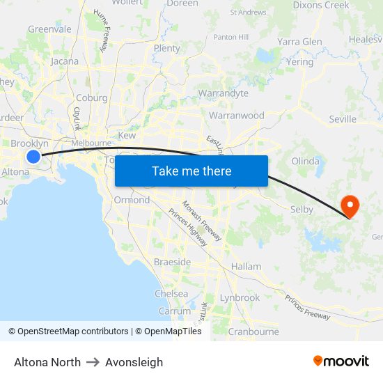 Altona North to Avonsleigh map