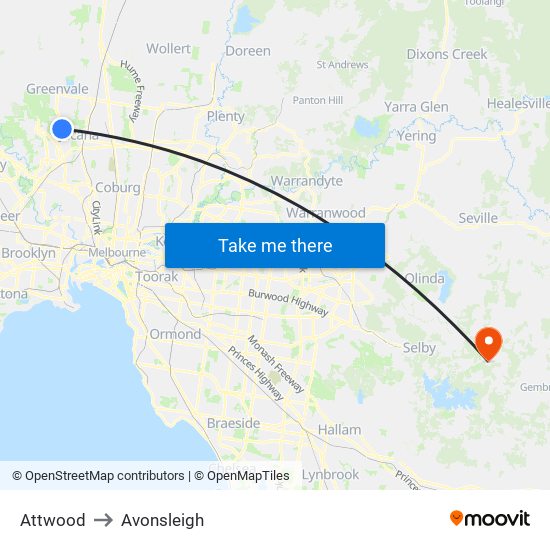 Attwood to Avonsleigh map