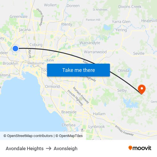 Avondale Heights to Avonsleigh map