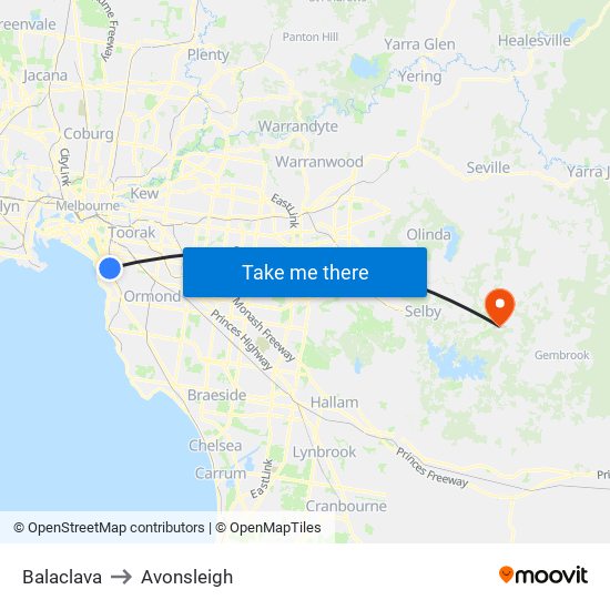 Balaclava to Avonsleigh map