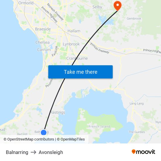 Balnarring to Avonsleigh map