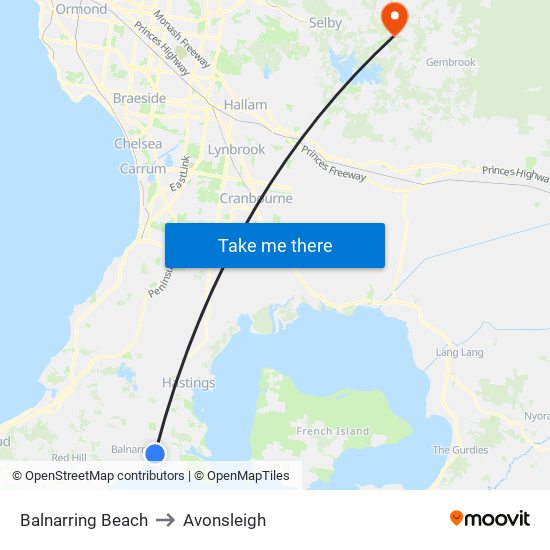 Balnarring Beach to Avonsleigh map