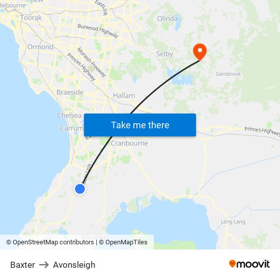 Baxter to Avonsleigh map