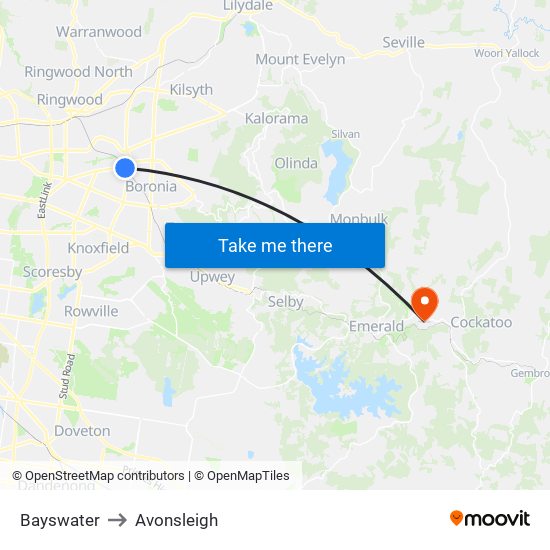 Bayswater to Avonsleigh map