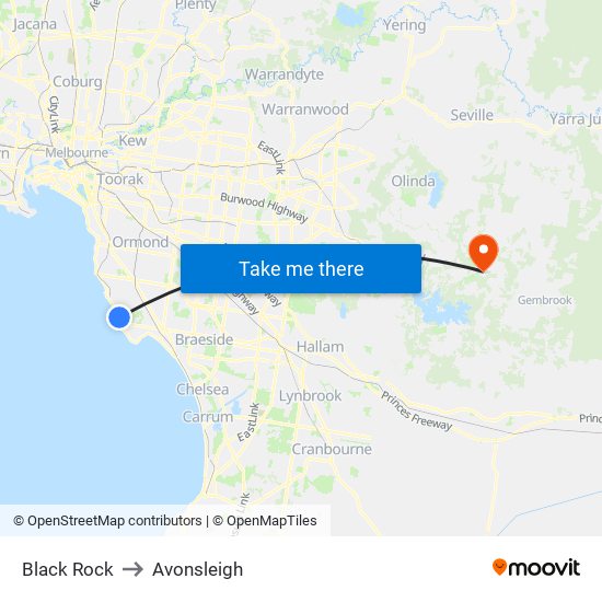 Black Rock to Avonsleigh map