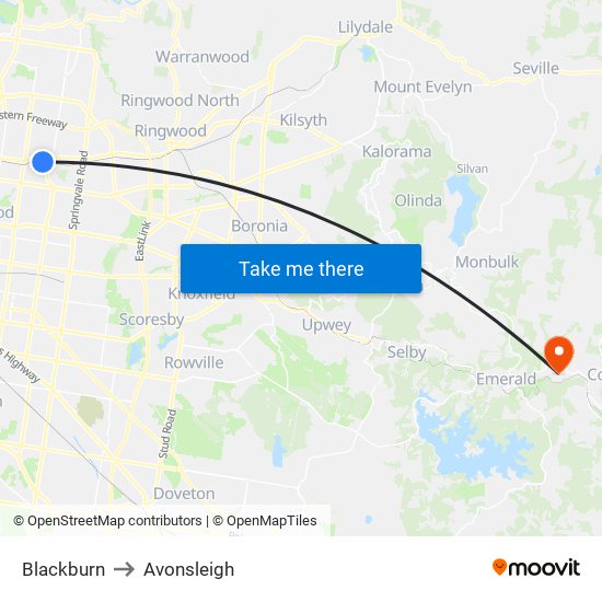 Blackburn to Avonsleigh map