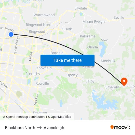 Blackburn North to Avonsleigh map