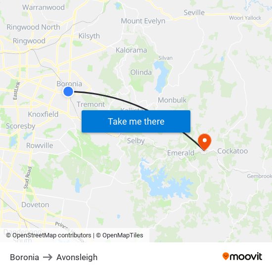 Boronia to Avonsleigh map