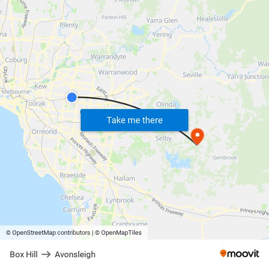 Box Hill to Avonsleigh map