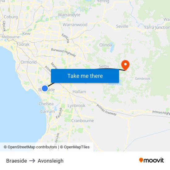 Braeside to Avonsleigh map