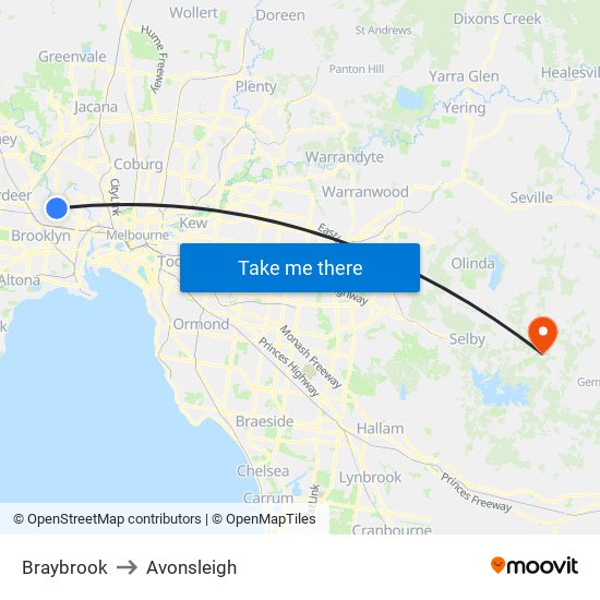 Braybrook to Avonsleigh map