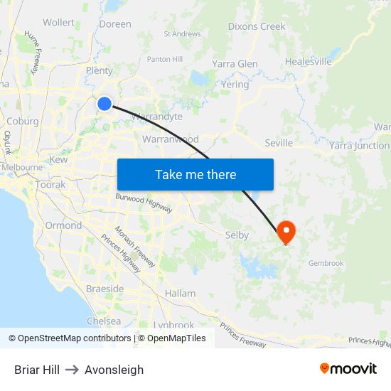 Briar Hill to Avonsleigh map