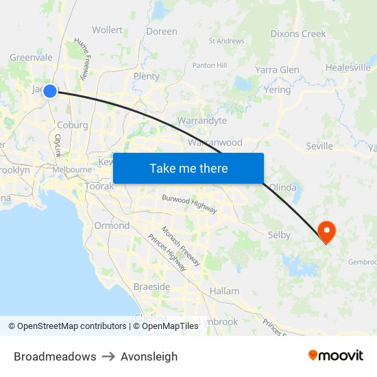 Broadmeadows to Avonsleigh map