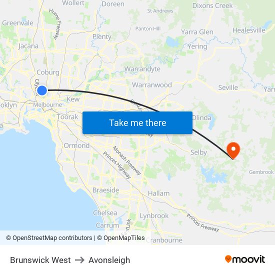 Brunswick West to Avonsleigh map