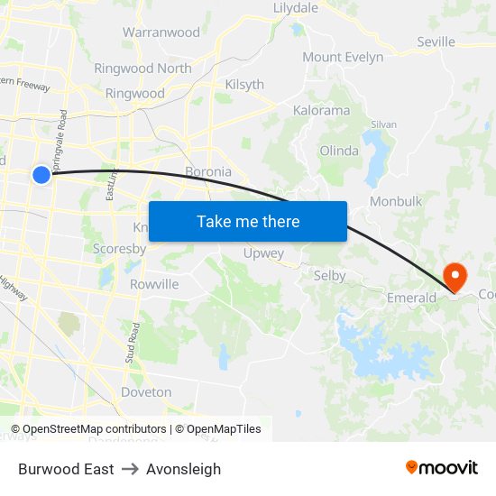 Burwood East to Avonsleigh map