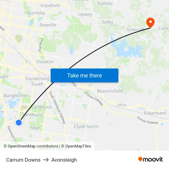 Carrum Downs to Avonsleigh map