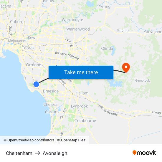 Cheltenham to Avonsleigh map