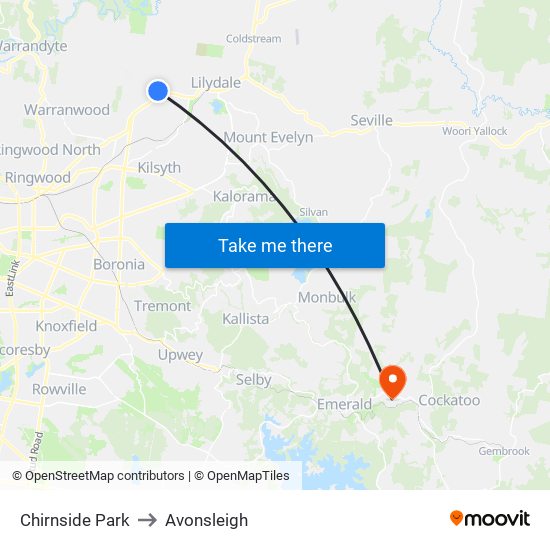 Chirnside Park to Avonsleigh map