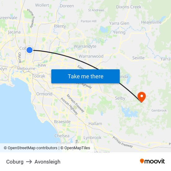 Coburg to Avonsleigh map