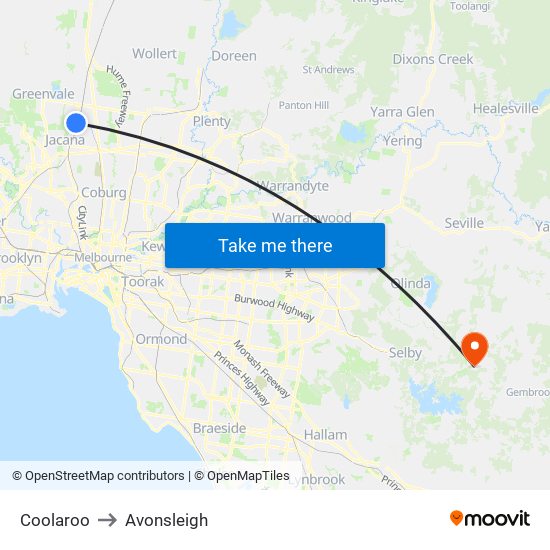 Coolaroo to Avonsleigh map