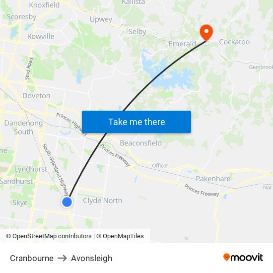 Cranbourne to Avonsleigh map