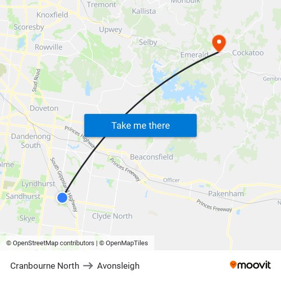Cranbourne North to Avonsleigh map