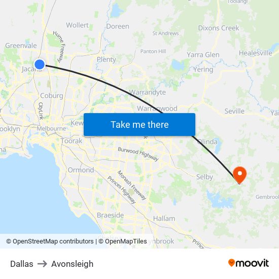 Dallas to Avonsleigh map
