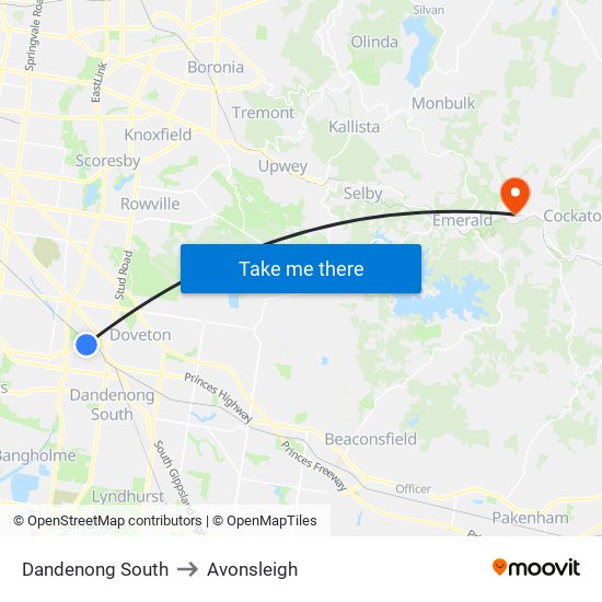 Dandenong South to Avonsleigh map