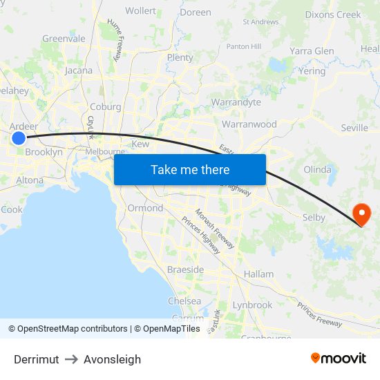 Derrimut to Avonsleigh map