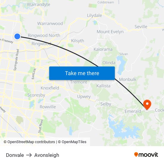 Donvale to Avonsleigh map