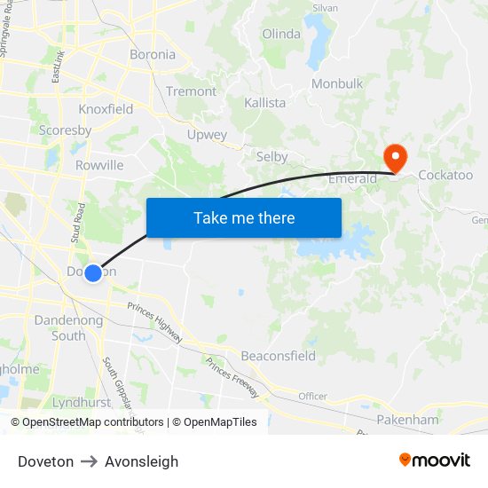 Doveton to Avonsleigh map