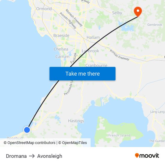 Dromana to Avonsleigh map