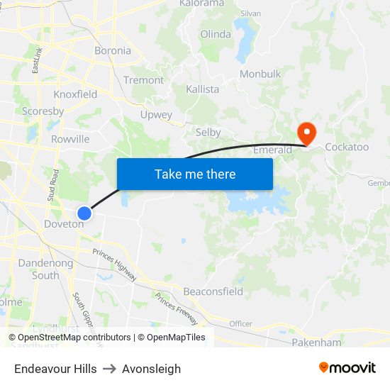 Endeavour Hills to Avonsleigh map