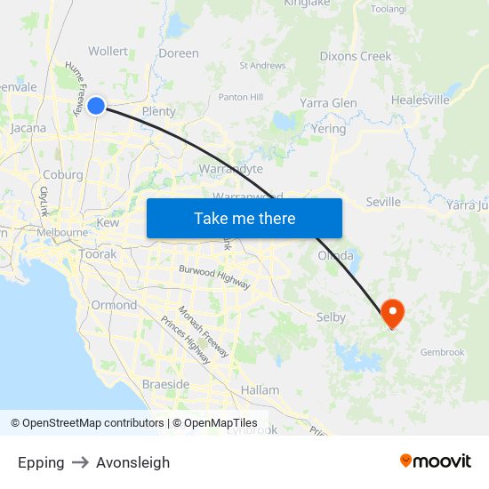 Epping to Avonsleigh map