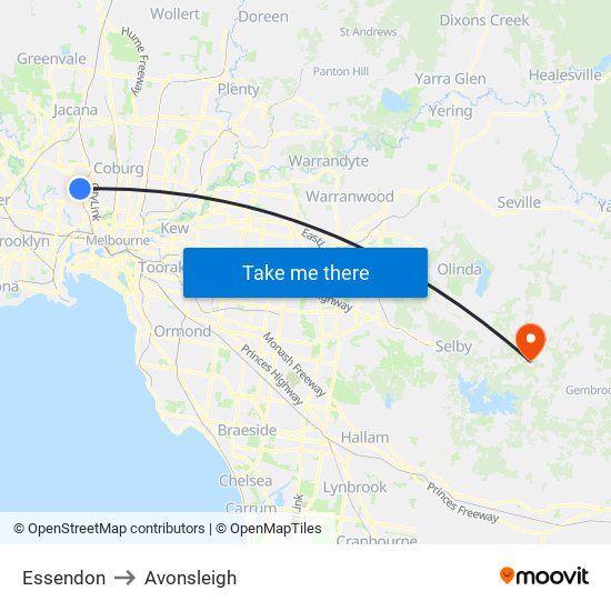 Essendon to Avonsleigh map