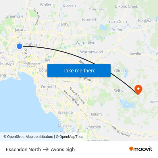 Essendon North to Avonsleigh map