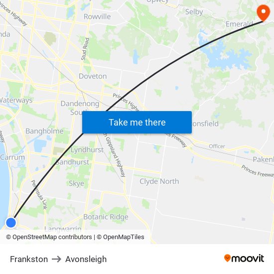 Frankston to Avonsleigh map