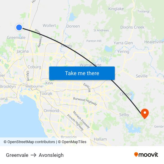 Greenvale to Avonsleigh map