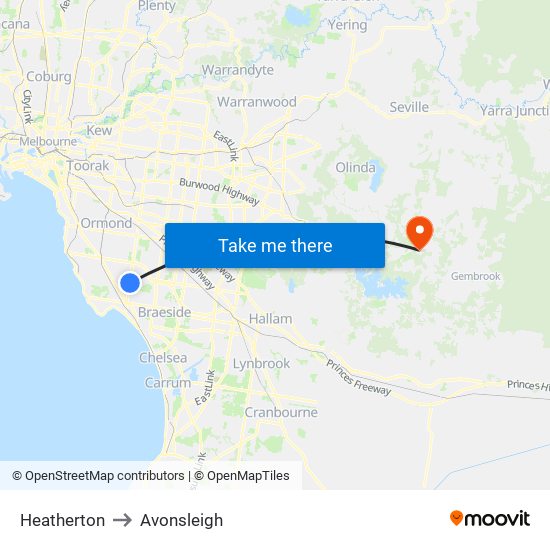 Heatherton to Avonsleigh map